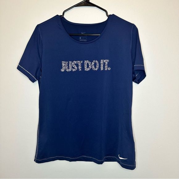 Nike “Just Do It” Blue Short Sleeve Dri-Fit Top Large - Picture 1 of 8